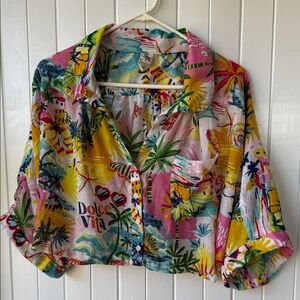 Violet Sky tropical cropped blouse XL